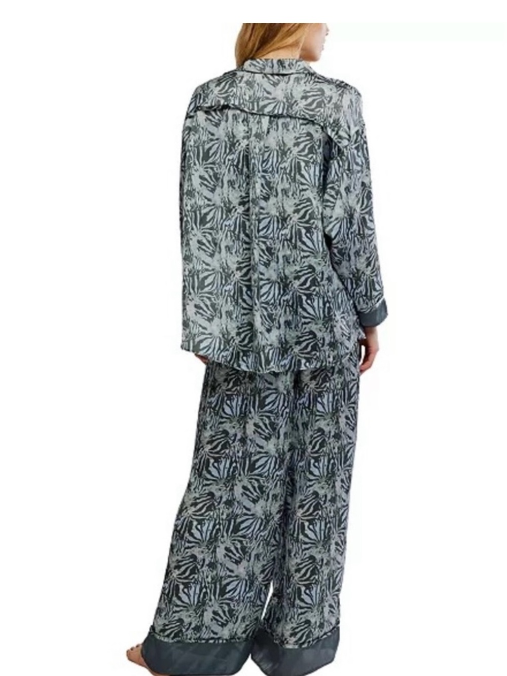 Free People Green & Black Printed Sleep Set Pajama Top and Wide Leg Pants